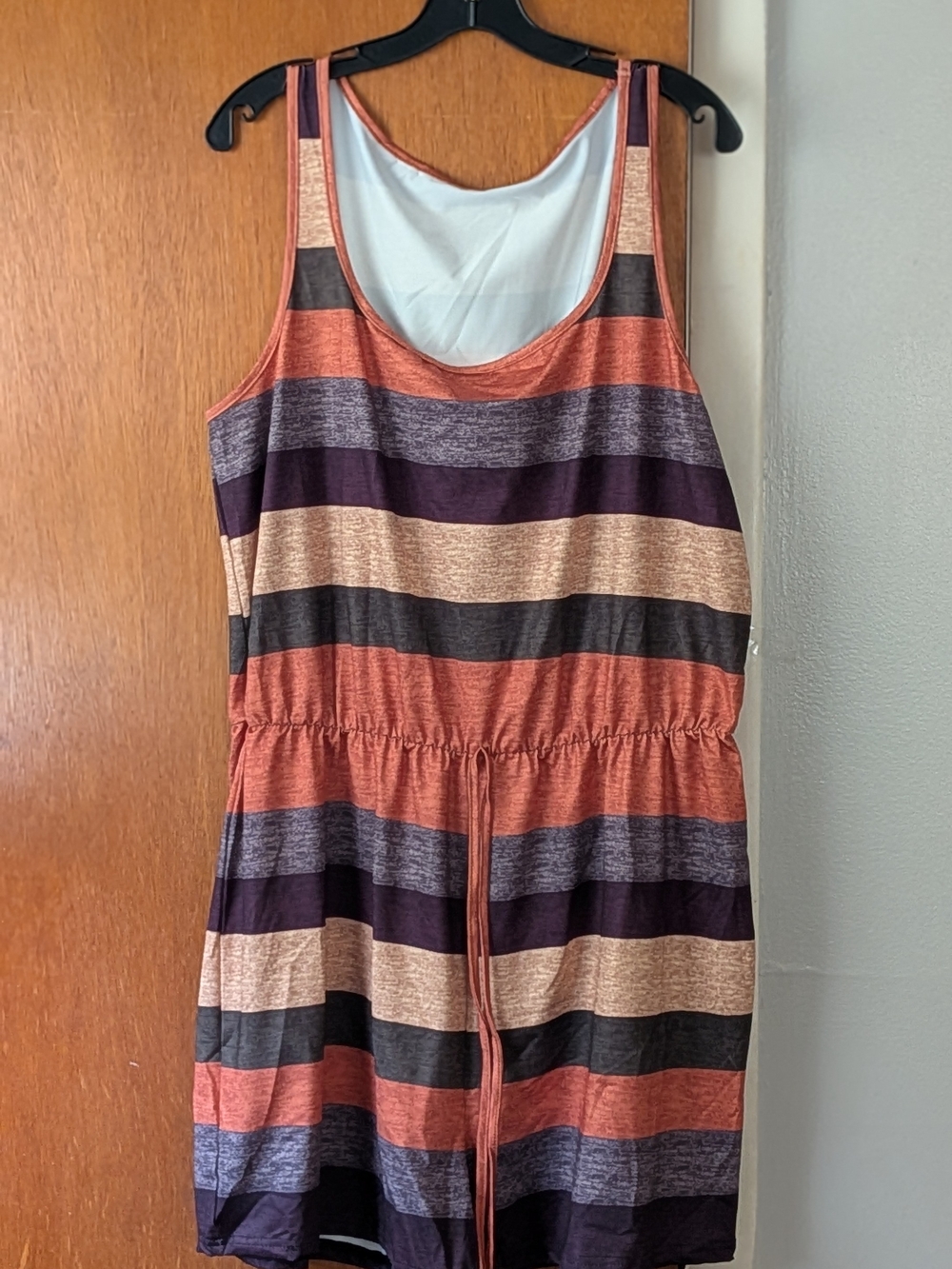 Shien Striped Drawstring Tank Romper in Rust and Purple Size XL